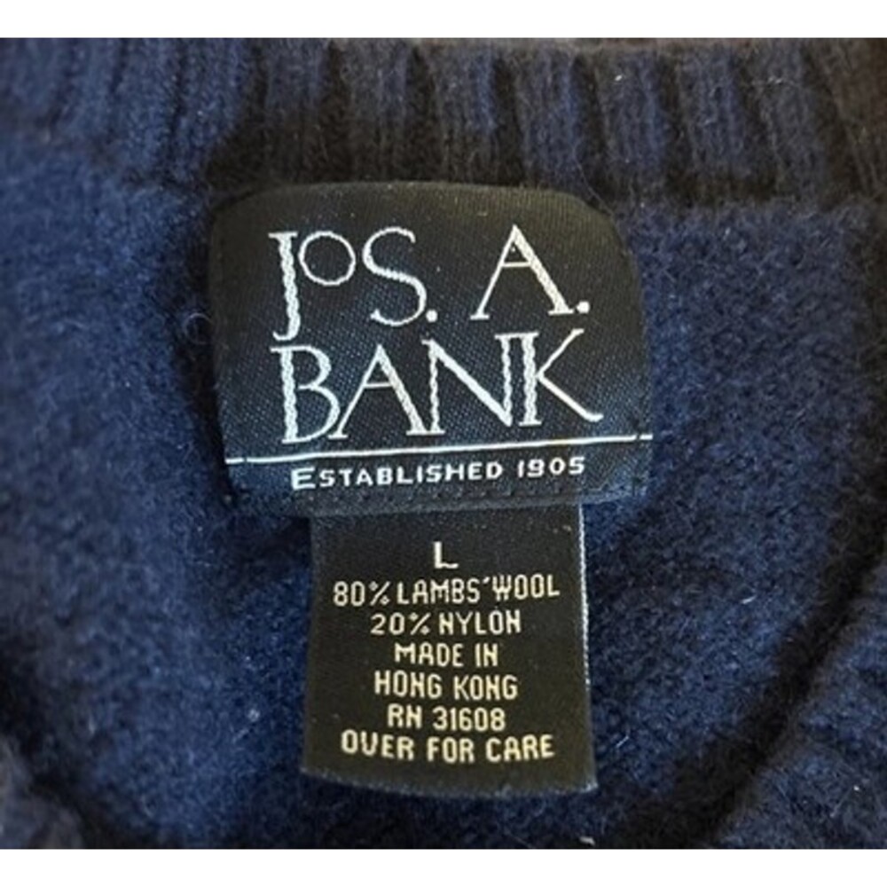 Jos A Bank Men L Lambswool Sweater Blue Argyle Crewneck Grandpacore Cabincore - Picture 4 of 9